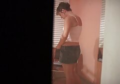 Slender beautiful brunette with tori black movies glasses shows shaved L.